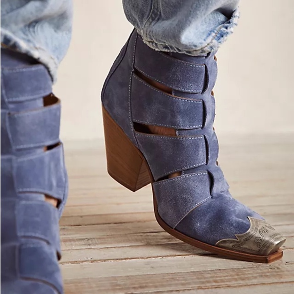 FREE PEOPLE Brayden Fisherman Bootie - Boardwalk Blue Suede, SIZE 9 1/2 US